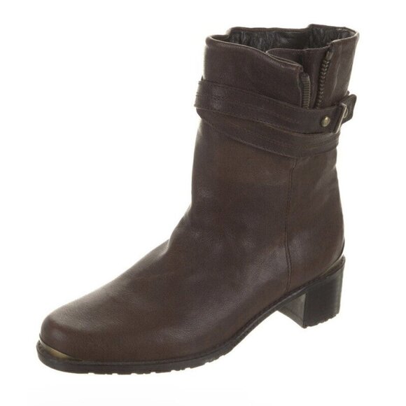 Stuart Weitzman Women’s Brown Slam Dunk Low Shaft Leather Moto Boots‎ Sz 6 $485 - Picture 2 of 5